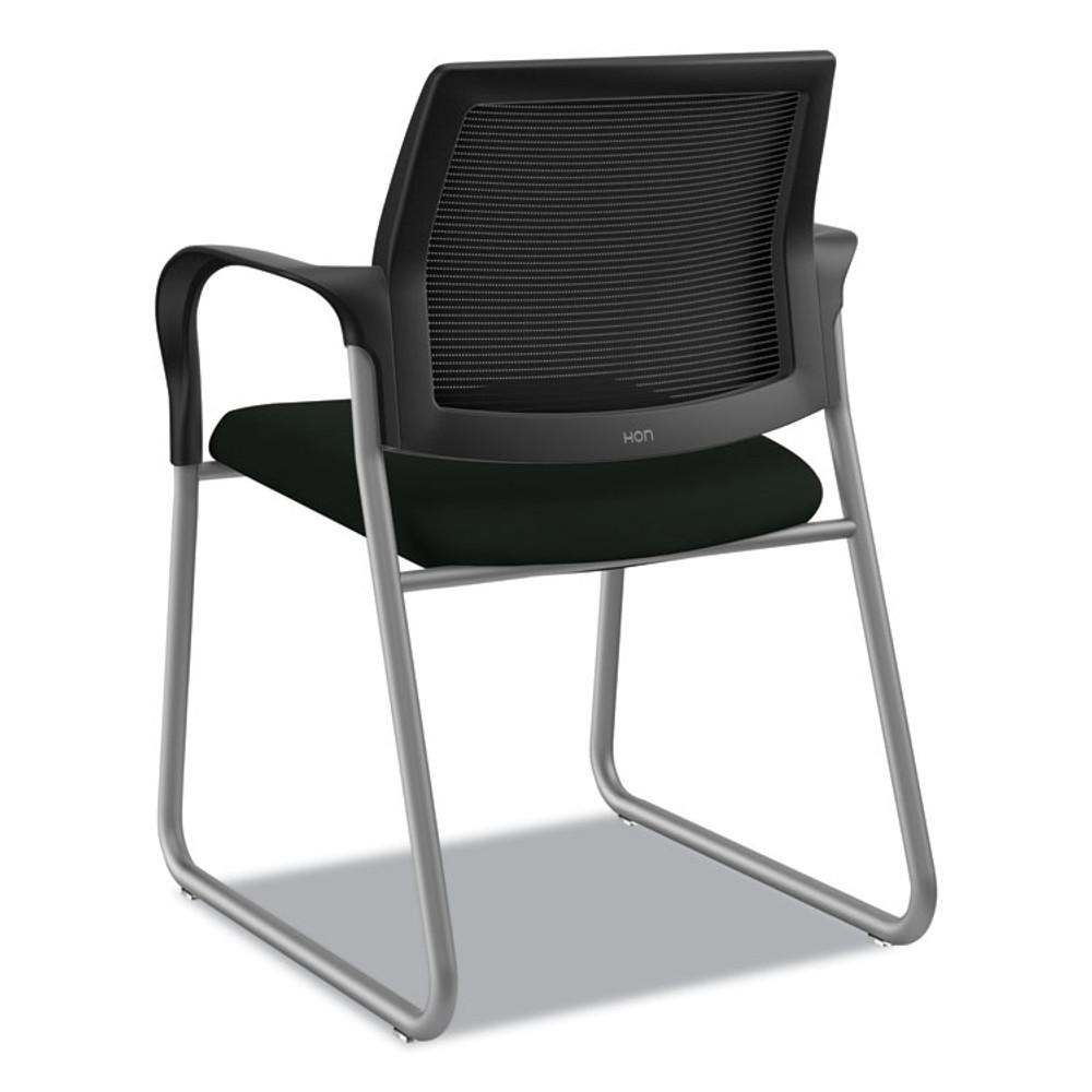 HON COMPANY IB108IMUR10P Ignition Series Mesh Back Guest Chair with Sled Base, Vinyl Seat, 25" x 22" x 34", Black Seat, Black Back, Platinum Base