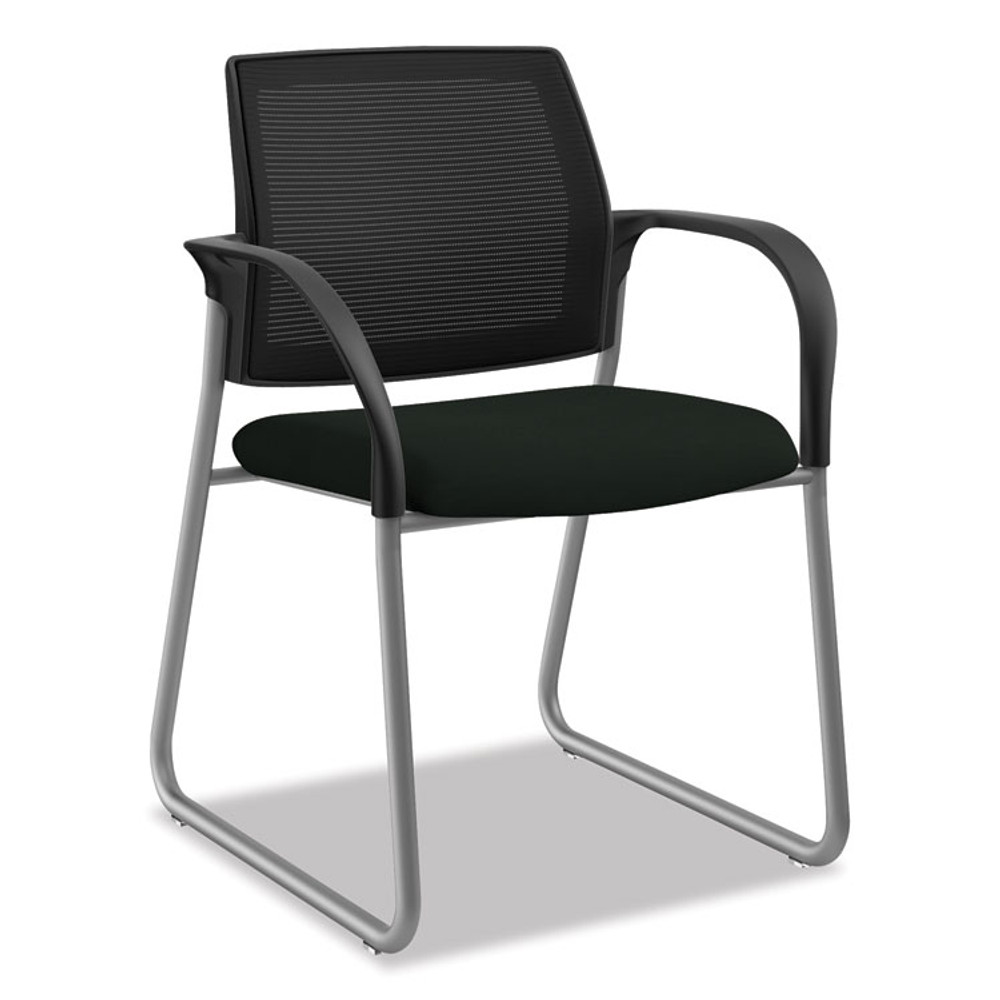 HON COMPANY IB108IMUR10P Ignition Series Mesh Back Guest Chair with Sled Base, Vinyl Seat, 25" x 22" x 34", Black Seat, Black Back, Platinum Base