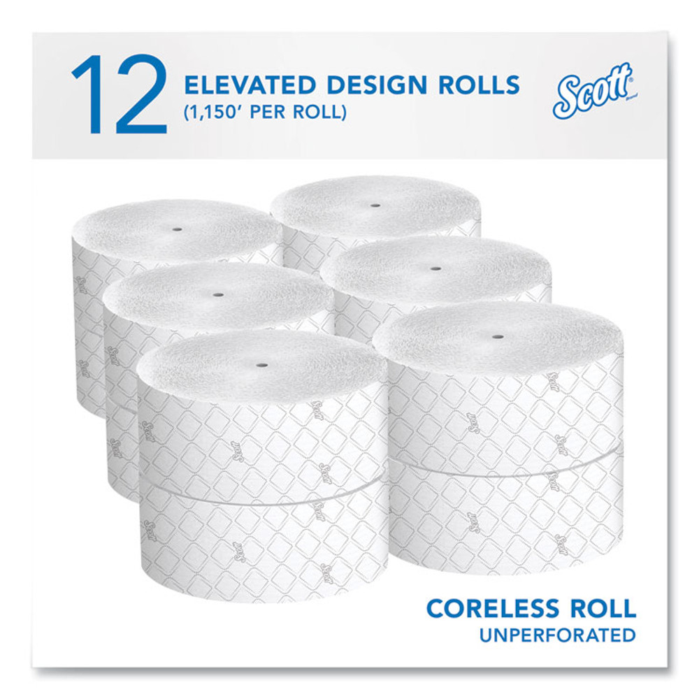 KIMBERLY-CLARK PROFESSIONAL Scott® 07006 Essential Coreless JRT, Septic Safe, 2-Ply, 3.75" x 1,150 ft, White, 12 Rolls/Carton