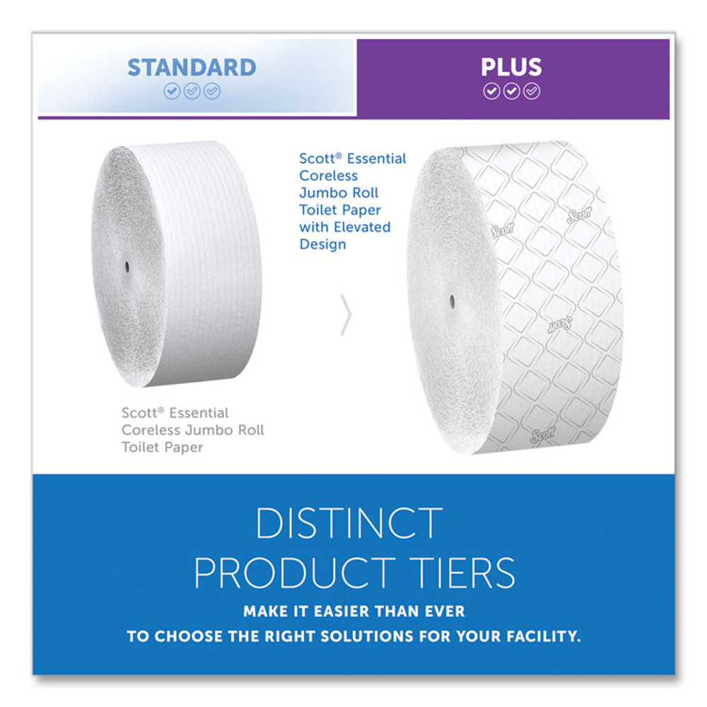 KIMBERLY-CLARK PROFESSIONAL Scott® 07006 Essential Coreless JRT, Septic Safe, 2-Ply, 3.75" x 1,150 ft, White, 12 Rolls/Carton