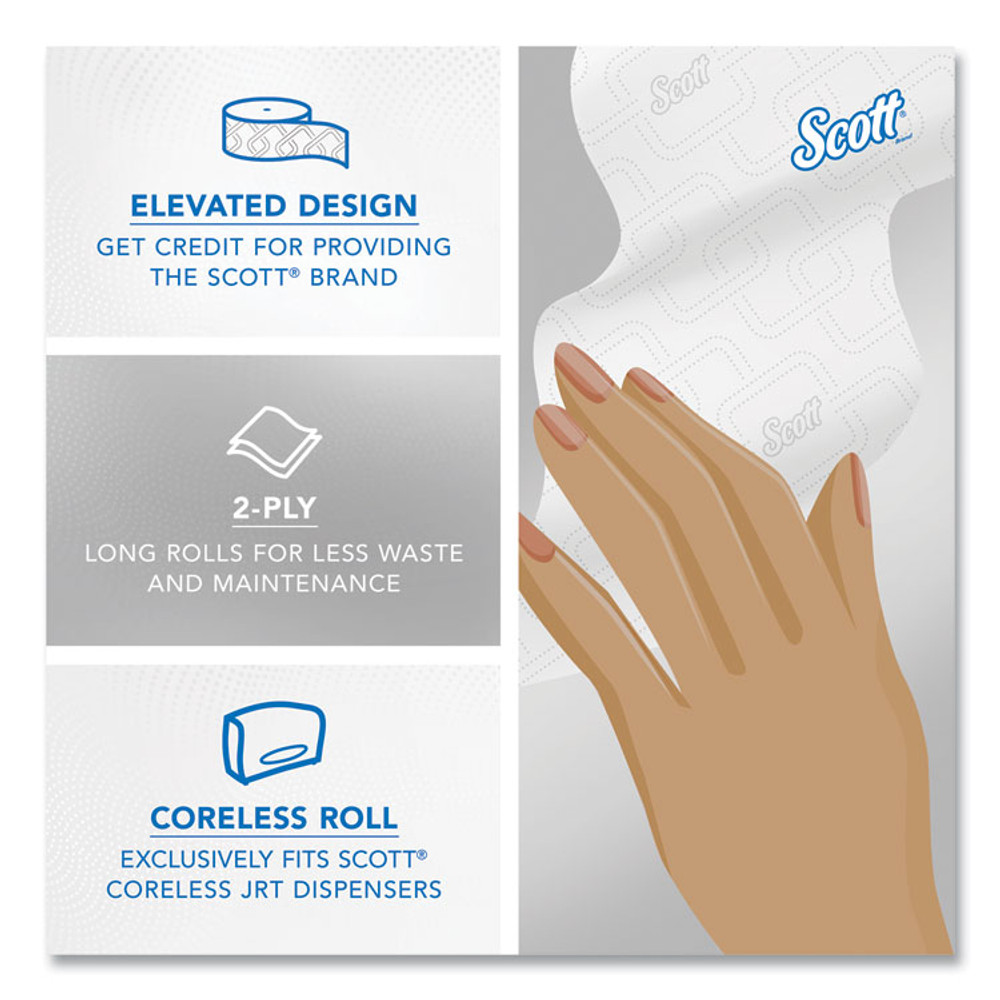 KIMBERLY-CLARK PROFESSIONAL Scott® 07006 Essential Coreless JRT, Septic Safe, 2-Ply, 3.75" x 1,150 ft, White, 12 Rolls/Carton