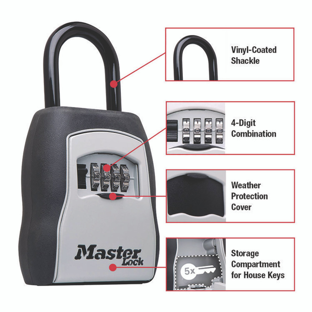MASTER LOCK COMPANY 5400D Locking Combination 5 Key Steel Box, 3.25" Wide, Black/Silver