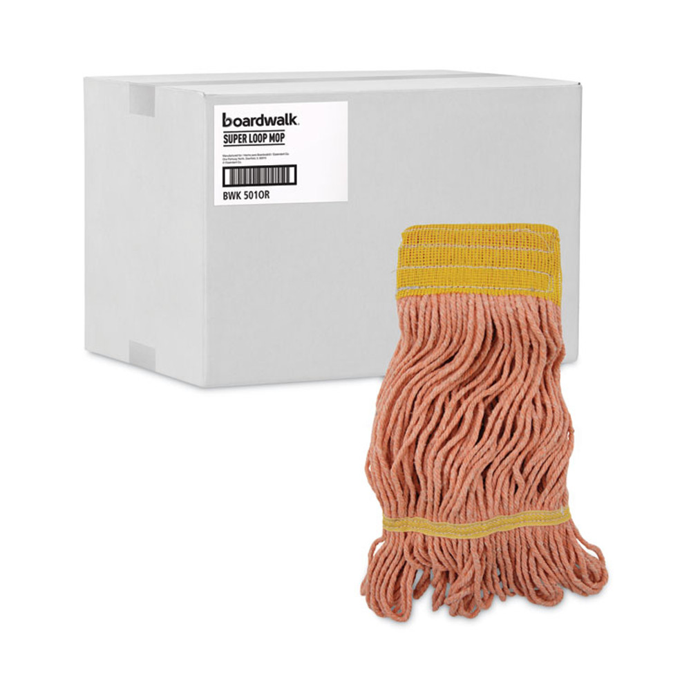 BOARDWALK 501OR Super Loop Wet Mop Head, Cotton/Synthetic Fiber, 5" Headband, Small Size, Orange, 12/Carton