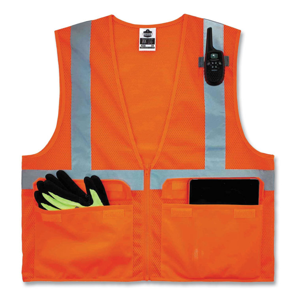 TENACIOUS HOLDINGS, INC. ergodyne® 21117 GloWear 8220Z Class 2 Standard Mesh Zipper Vest, Polyester, 2X-Large/3X-Large, Orange