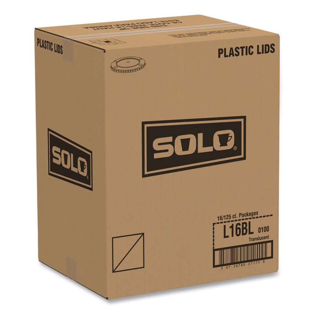 DART SOLO® L16BL Polystyrene Plastic Flat Straw-Slot Cold Cup Lids, Fits 12 oz to 24 oz Cold Cups, Plastic, Translucent, 125/Pack, 16 Packs/CT