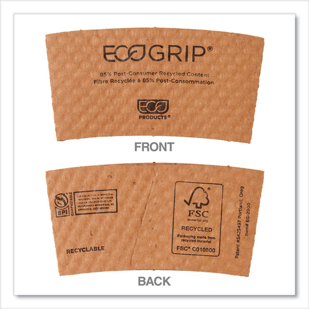 ECO-PRODUCTS,INC. EG-2000 EcoGrip Hot Cup Sleeves - Renewable and Compostable, Fits 12, 16, 20, 24 oz Cups, Kraft, 1,300/Carton