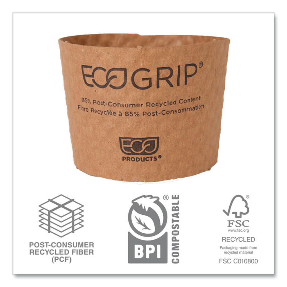 ECO-PRODUCTS,INC. EG-2000 EcoGrip Hot Cup Sleeves - Renewable and Compostable, Fits 12, 16, 20, 24 oz Cups, Kraft, 1,300/Carton