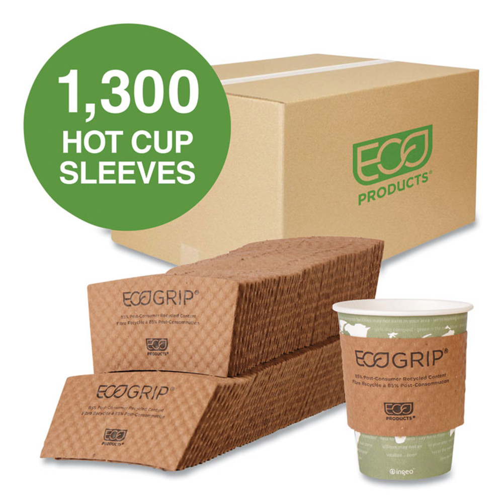 ECO-PRODUCTS,INC. EG-2000 EcoGrip Hot Cup Sleeves - Renewable and Compostable, Fits 12, 16, 20, 24 oz Cups, Kraft, 1,300/Carton