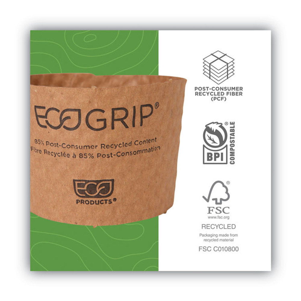 ECO-PRODUCTS,INC. EG-2000 EcoGrip Hot Cup Sleeves - Renewable and Compostable, Fits 12, 16, 20, 24 oz Cups, Kraft, 1,300/Carton