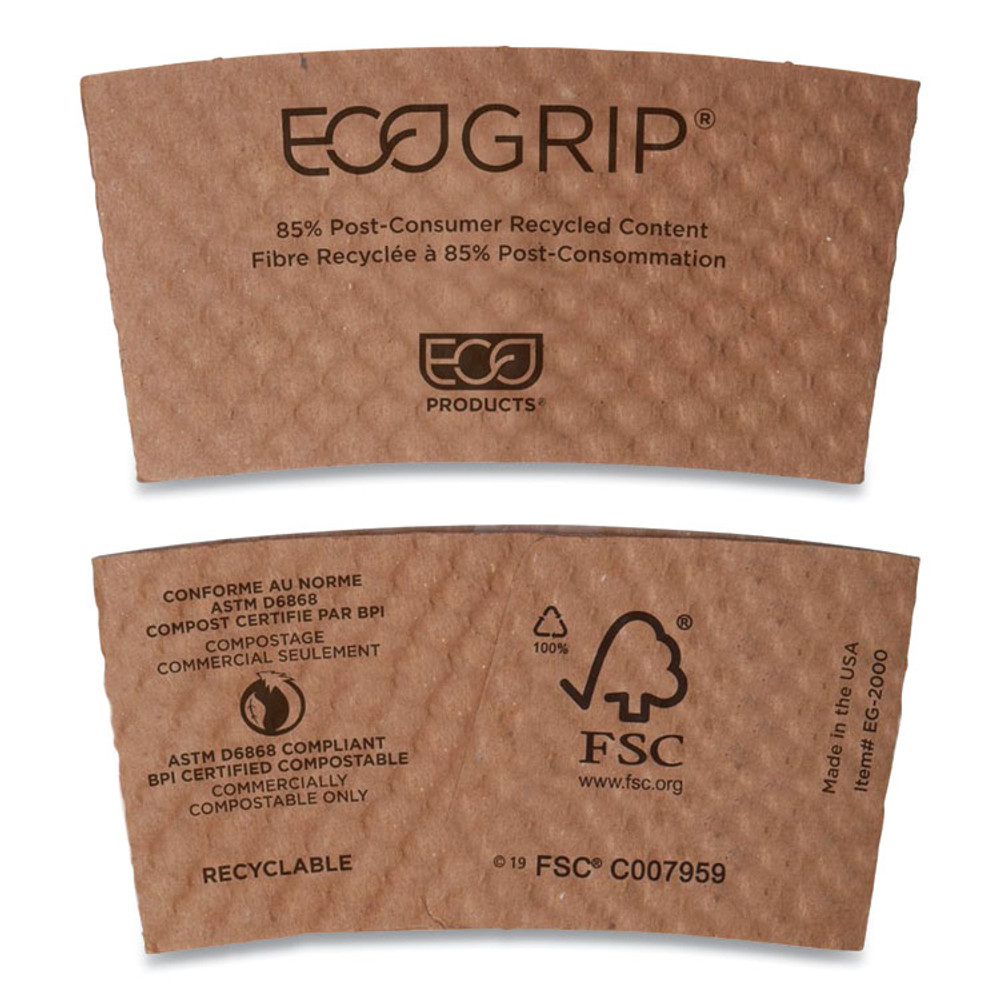 ECO-PRODUCTS,INC. EG-2000 EcoGrip Hot Cup Sleeves - Renewable and Compostable, Fits 12, 16, 20, 24 oz Cups, Kraft, 1,300/Carton