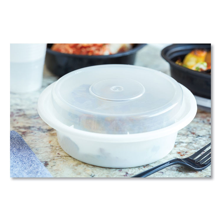 PACTIV EVERGREEN CORPORATION NC718 Newspring VERSAtainer Microwavable Containers, Round, 16 oz, 6 x 6 x 1.5, White/Clear, Plastic, 150/Carton