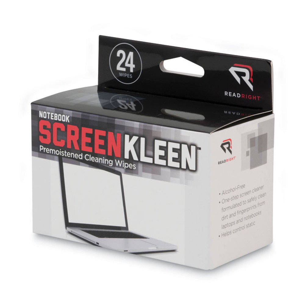 READ/RIGHT RR1217 Notebook ScreenKleen Pads, Cloth, 7 x 5, White, 24/Box