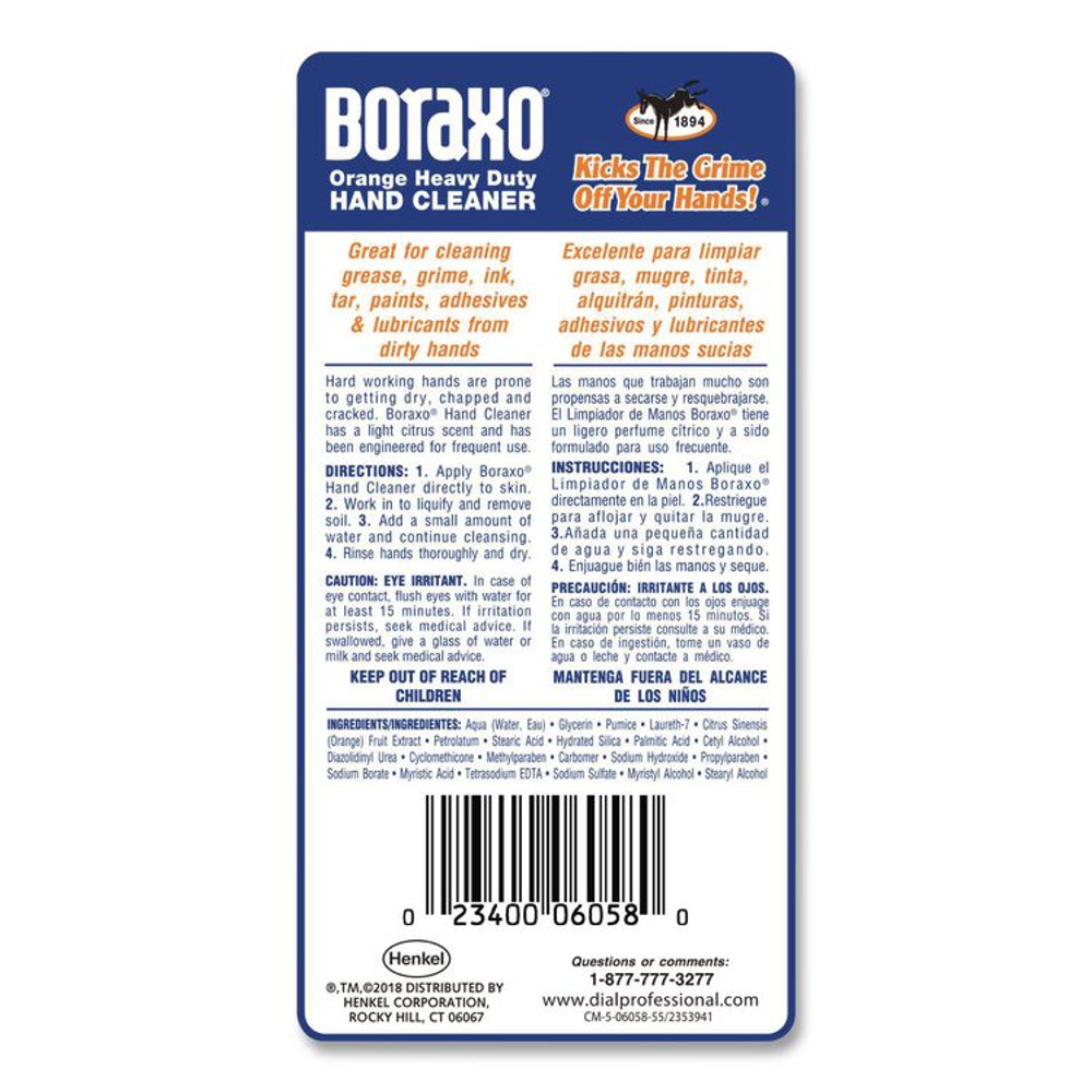DIAL PROFESSIONAL Boraxo® 06058CT Orange Heavy Duty Hand Cleaner, Citrus Scent, 3 L, 4/Carton