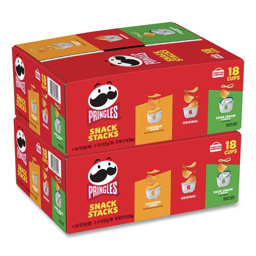 KELLOGG'S Pringles® 22000407 Potato Chips, Assorted, 0.67 oz Tub, 18 Tubs/Box, 2 Boxes/Carton