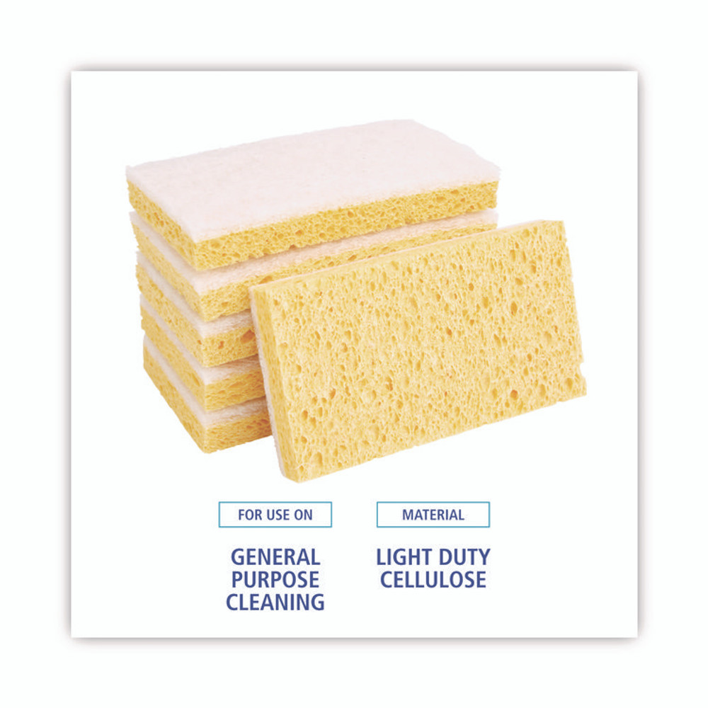 BOARDWALK 16320 Scrubbing Sponge, Light Duty, 3.6 x 6.1, 0.7" Thick, Yellow/White, Individually Wrapped, 20/Carton