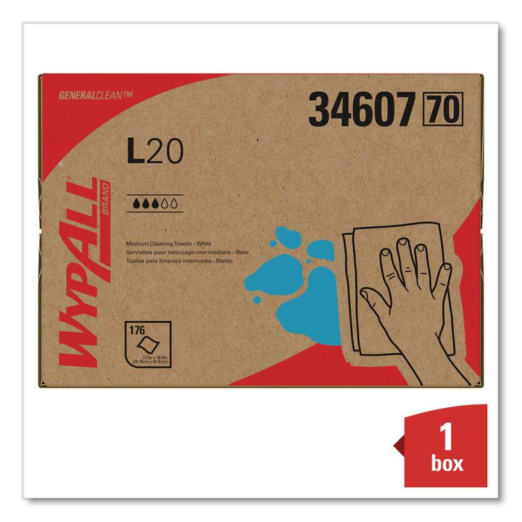 KIMBERLY-CLARK PROFESSIONAL WypAll® 34607 L20 Towels, BRAG Box, 11.1 x 16.8, Unscented, White, 176/Box