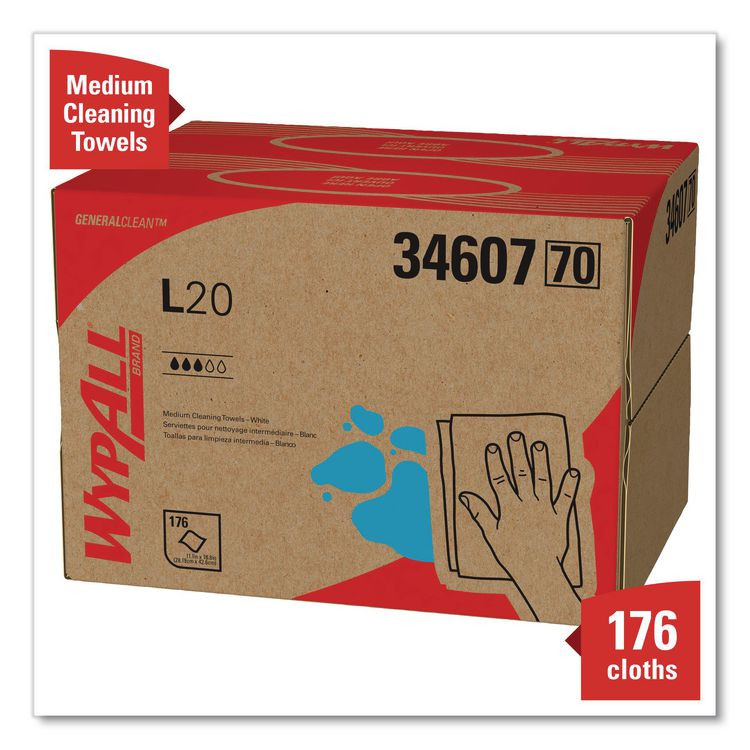 KIMBERLY-CLARK PROFESSIONAL WypAll® 34607 L20 Towels, BRAG Box, 11.1 x 16.8, Unscented, White, 176/Box