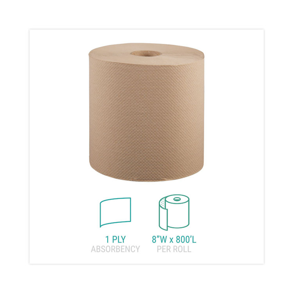 WINDSOFT 12806 Hardwound Roll Towels, 1-Ply, 8" x 800 ft, Natural, 6 Rolls/Carton