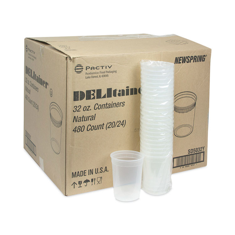 PACTIV EVERGREEN CORPORATION SD5032Y Newspring DELItainer Microwavable Container, 32 oz, 4.6 x 4.6 x 5.6, Natural, Plastic, 480/Carton