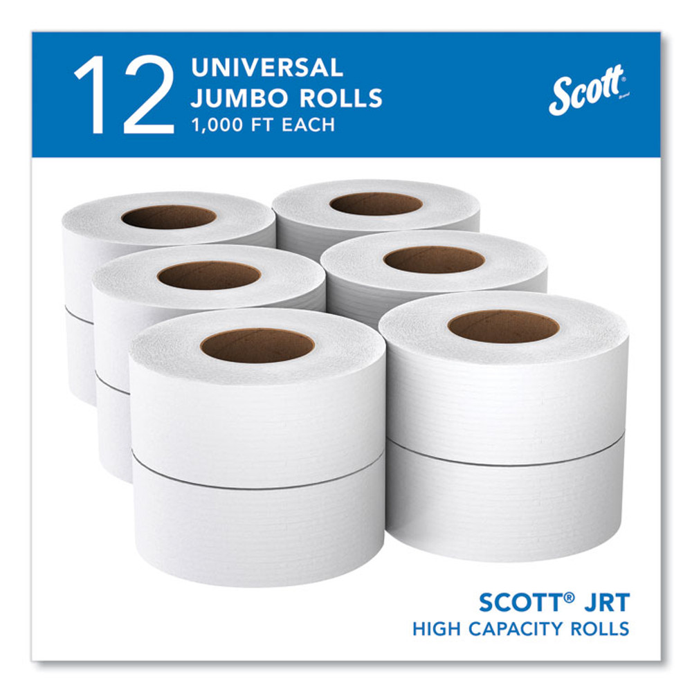 KIMBERLY-CLARK PROFESSIONAL Scott® 07805 Essential JRT Jumbo Roll Bathroom Tissue, Septic Safe, 2-Ply, 3.55" x 1,000 ft, White, 12 Rolls/Carton