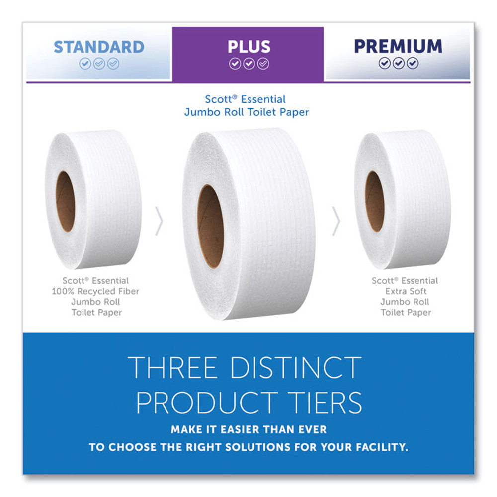 KIMBERLY-CLARK PROFESSIONAL Scott® 07805 Essential JRT Jumbo Roll Bathroom Tissue, Septic Safe, 2-Ply, 3.55" x 1,000 ft, White, 12 Rolls/Carton