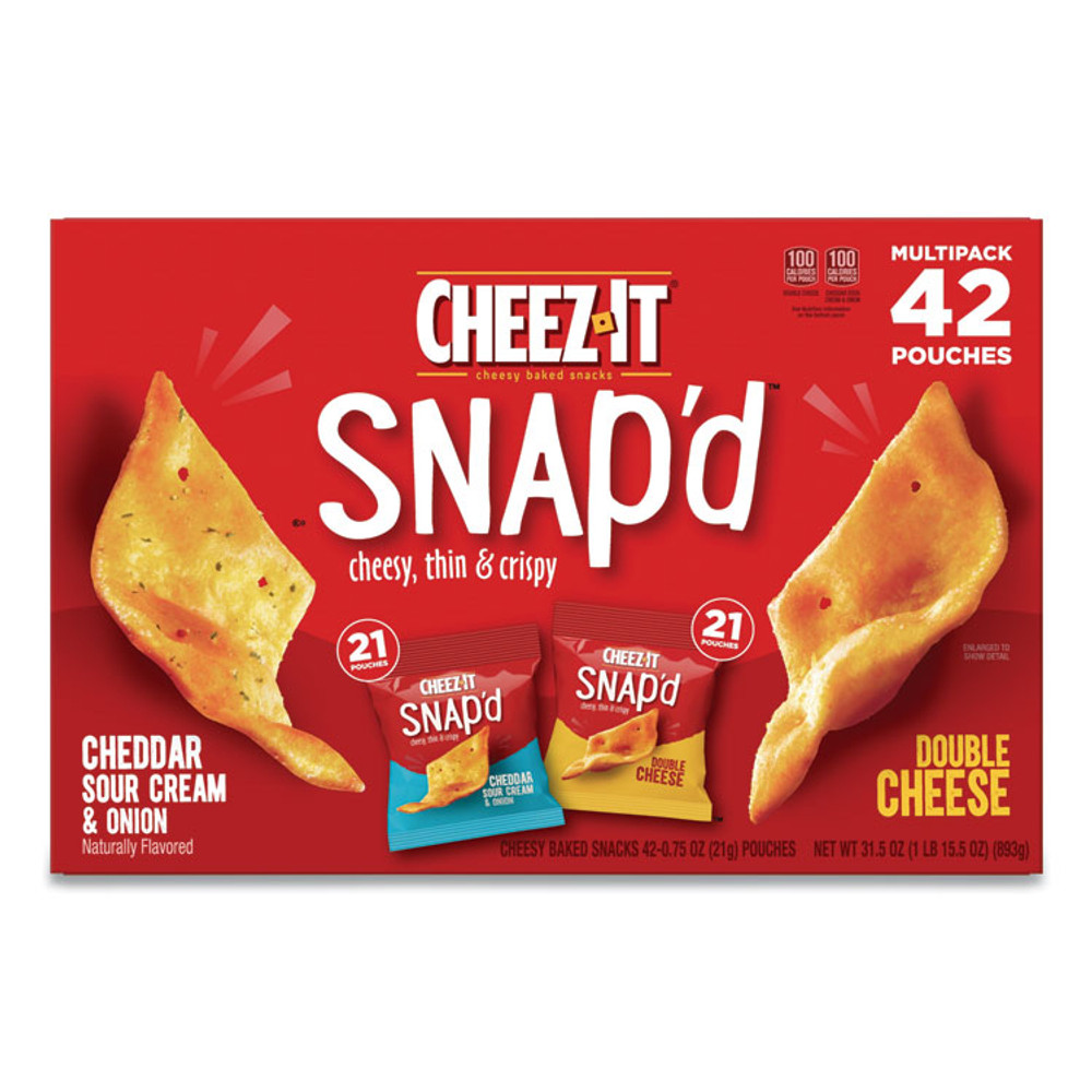 KEEBLER COMPANY Cheez-It® 11500 Snap'd Crackers Variety Pack, Cheddar Sour Cream and Onion; Double Cheese, 0.75 oz Bag, 42/Carton