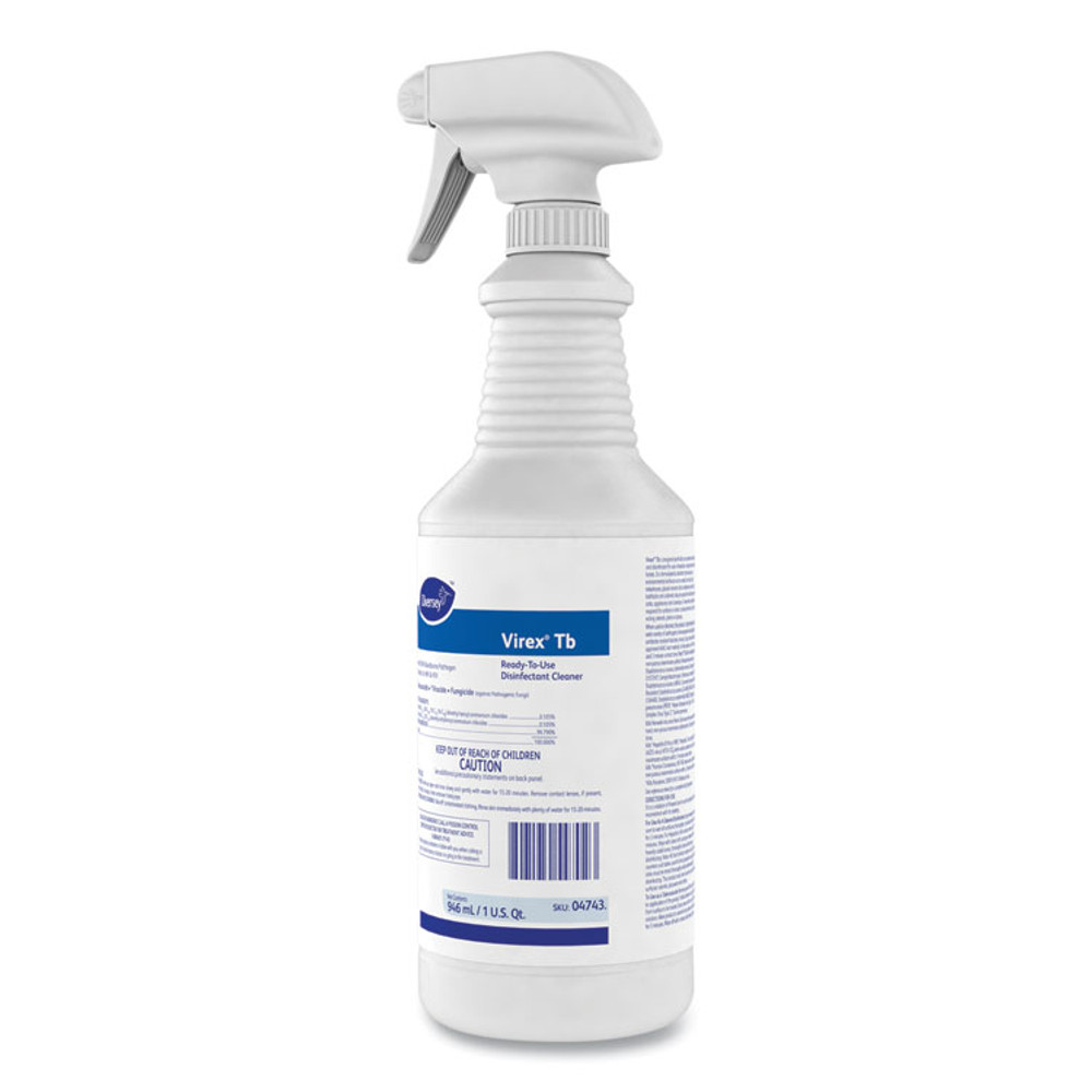 DIVERSEY 04743 Virex TB Disinfectant Cleaner, Lemon Scent, Liquid, 32 oz Bottle, 12/Carton