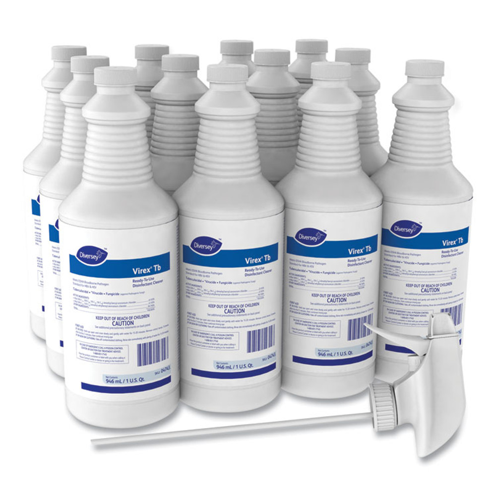 DIVERSEY 04743 Virex TB Disinfectant Cleaner, Lemon Scent, Liquid, 32 oz Bottle, 12/Carton