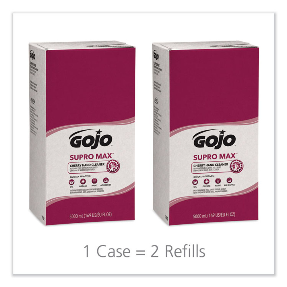GO-JO INDUSTRIES GOJO® 7582-02 SUPRO MAX Heavy Duty Hand Cleaner, Refill for GOJO PRO TDX Touch-Free Dispenser, Cherry Scent, 5,000 mL, 2/Carton