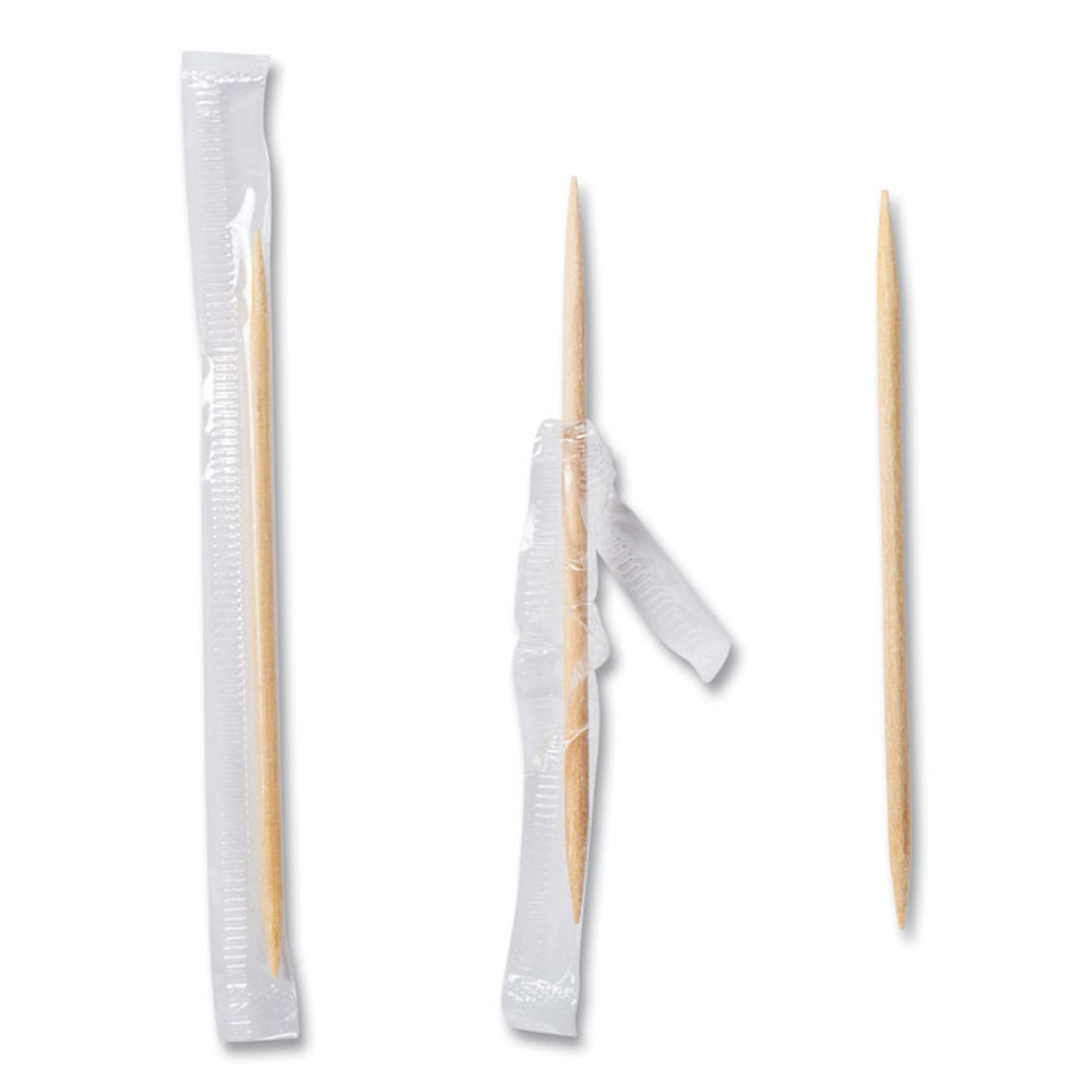 AMERCAREROYAL RM115 Cello-Wrapped Round Wood Toothpicks, Mint, 2.5", Natural, 1,000/Box, 15 Boxes/Carton