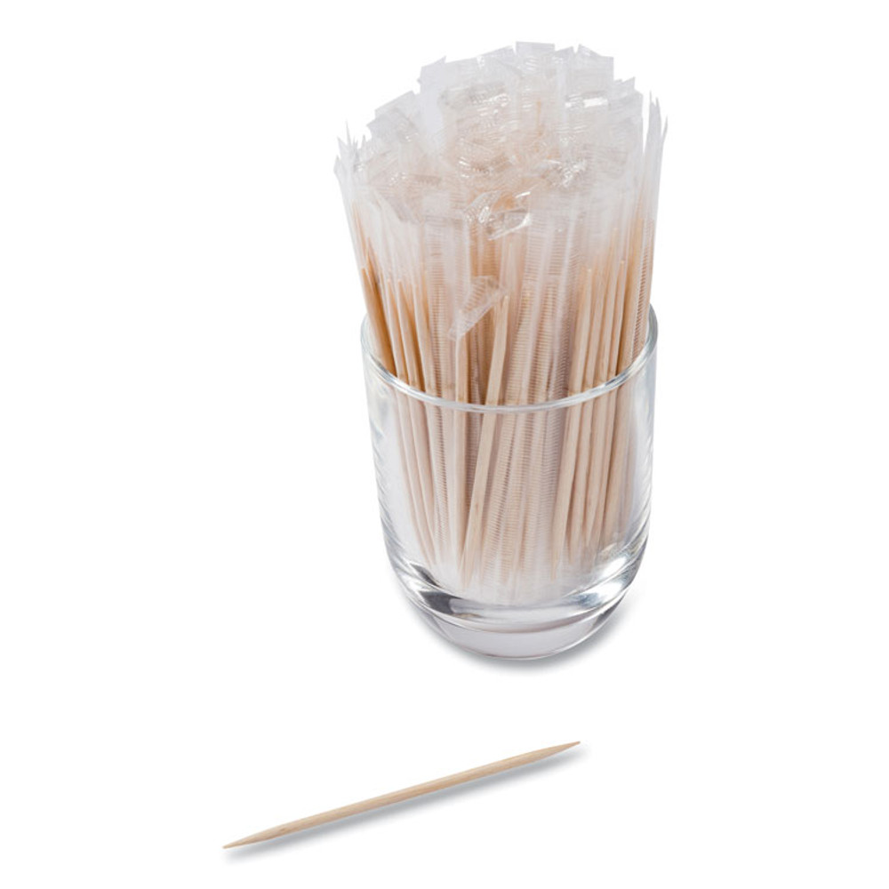 AMERCAREROYAL RM115 Cello-Wrapped Round Wood Toothpicks, Mint, 2.5", Natural, 1,000/Box, 15 Boxes/Carton