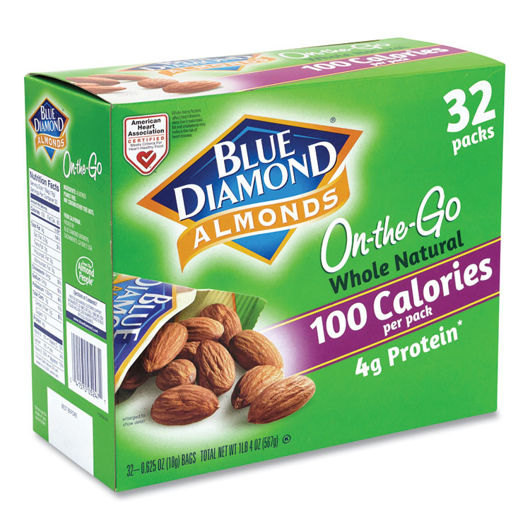 BLUE DIAMOND GROWERS 22000512 Whole Natural Almonds On-the-Go, 0.63 oz Pouch, 32 Pouches/Carton