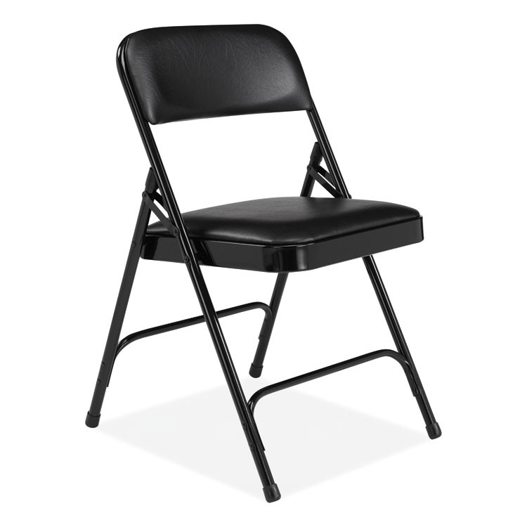 NATIONAL PUBLIC SEATING NPS® 1210 1200 Series Premium Vinyl Dual-Hinge Folding Chair, Supports Up to 500 lb, 17.75" Seat Height, Caviar Black, 4/Carton