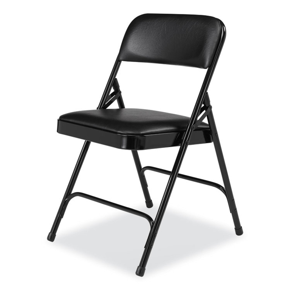 NATIONAL PUBLIC SEATING NPS® 1210 1200 Series Premium Vinyl Dual-Hinge Folding Chair, Supports Up to 500 lb, 17.75" Seat Height, Caviar Black, 4/Carton