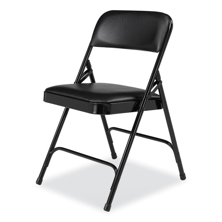 NATIONAL PUBLIC SEATING NPS® 1210 1200 Series Premium Vinyl Dual-Hinge Folding Chair, Supports Up to 500 lb, 17.75" Seat Height, Caviar Black, 4/Carton