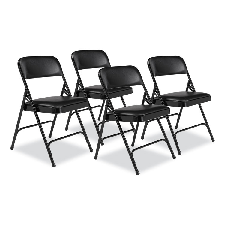 NATIONAL PUBLIC SEATING NPS® 1210 1200 Series Premium Vinyl Dual-Hinge Folding Chair, Supports Up to 500 lb, 17.75" Seat Height, Caviar Black, 4/Carton