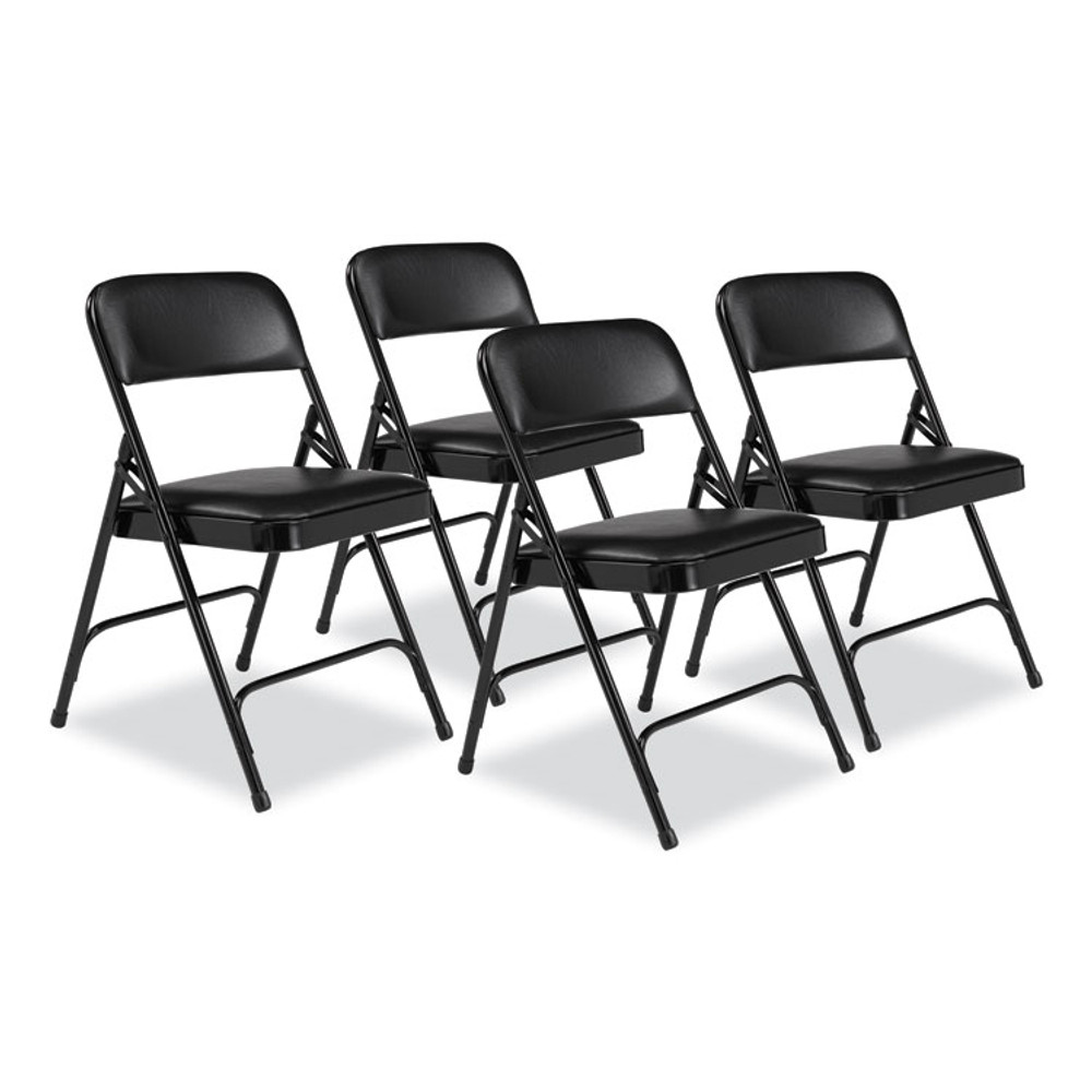 NATIONAL PUBLIC SEATING NPS® 1210 1200 Series Premium Vinyl Dual-Hinge Folding Chair, Supports Up to 500 lb, 17.75" Seat Height, Caviar Black, 4/Carton
