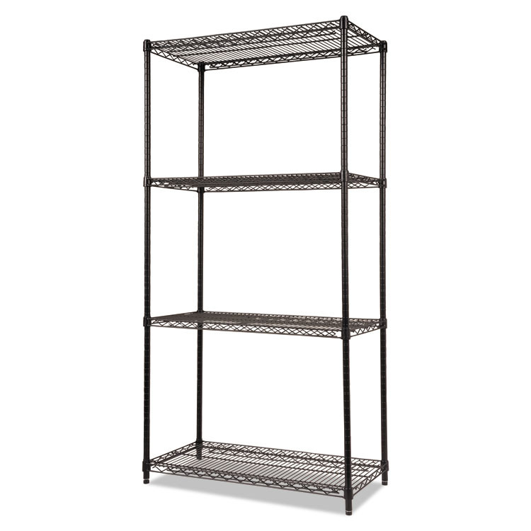 ALERA SW503618BL NSF Certified Industrial Four-Shelf Wire Shelving Kit, 36w x 18d x 72h, Black