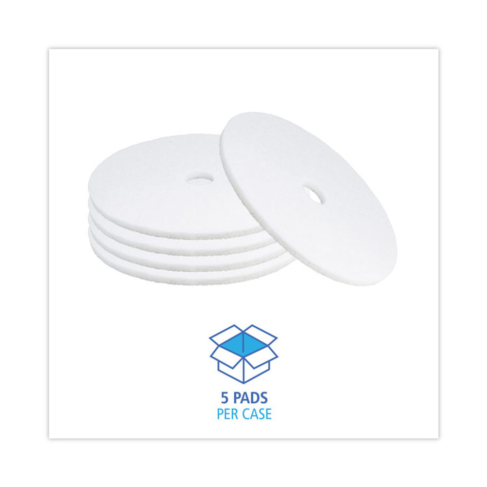 BOARDWALK 4024WHI Polishing Floor Pads, 24" Diameter, White, 5/Carton