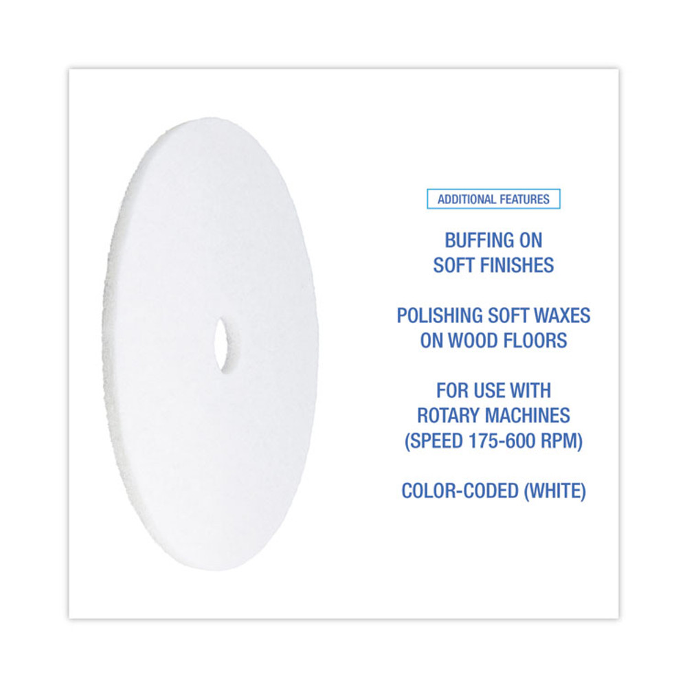 BOARDWALK 4024WHI Polishing Floor Pads, 24" Diameter, White, 5/Carton