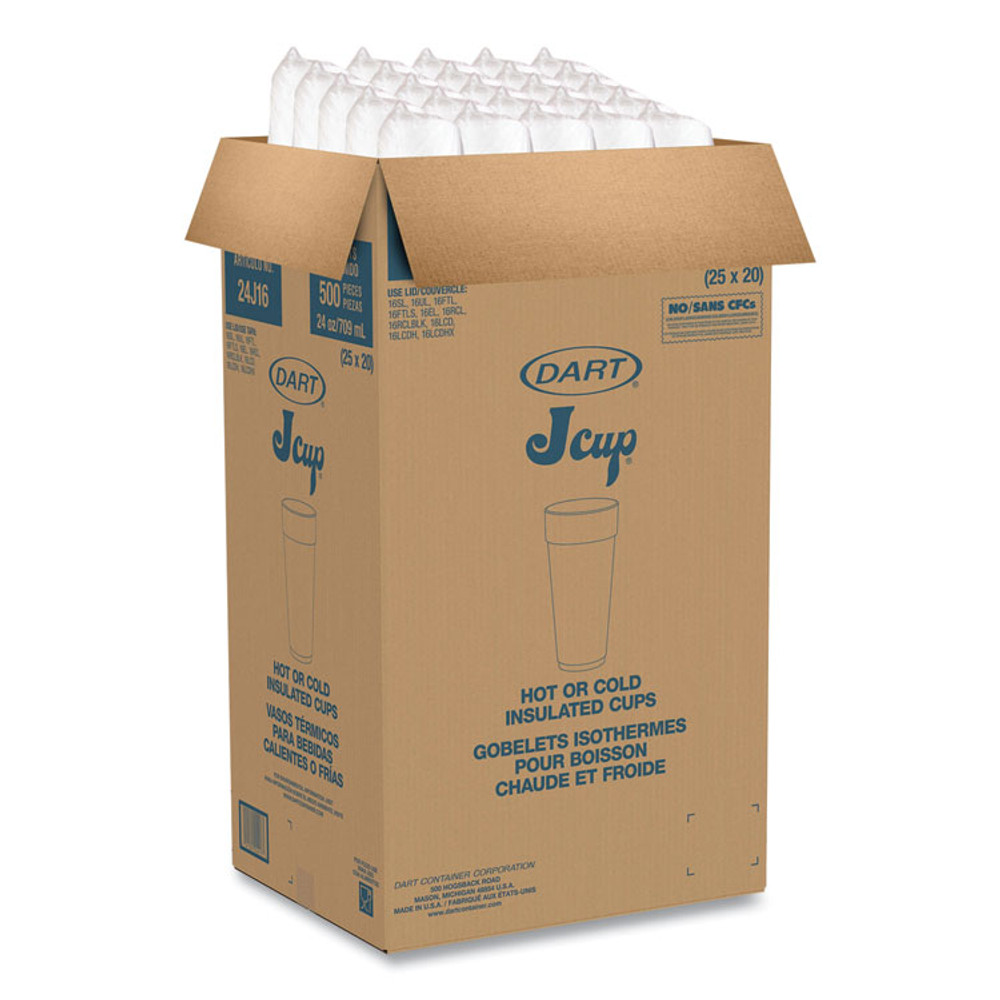 DART 24J16 Foam Drink Cups, Hot/Cold, 24 oz, White, 25/Bag, 20 Bags/Carton