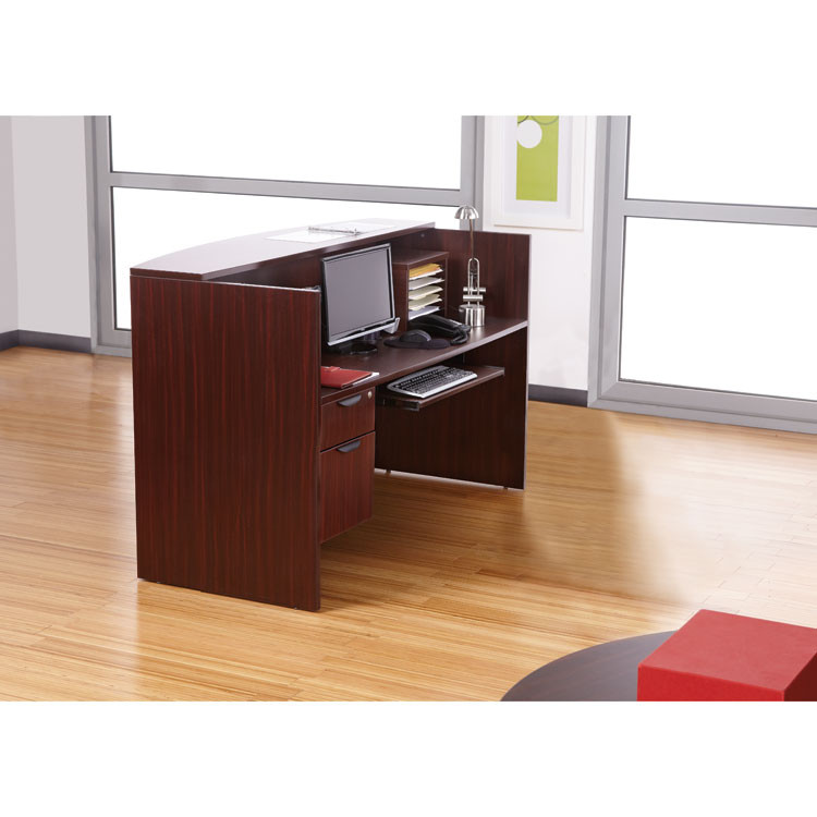 ALERA VA327236MY Alera Valencia Series Reception Desk with Transaction Counter, 71" x 35.5" x 29.5" to 42.5", Mahogany
