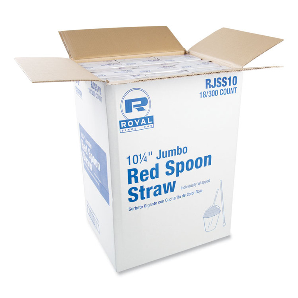 AMERCAREROYAL RJSS10 Jumbo Spoon Straw, 10.25", Plastic, Red, 300/Pack, 18 Packs/Carton