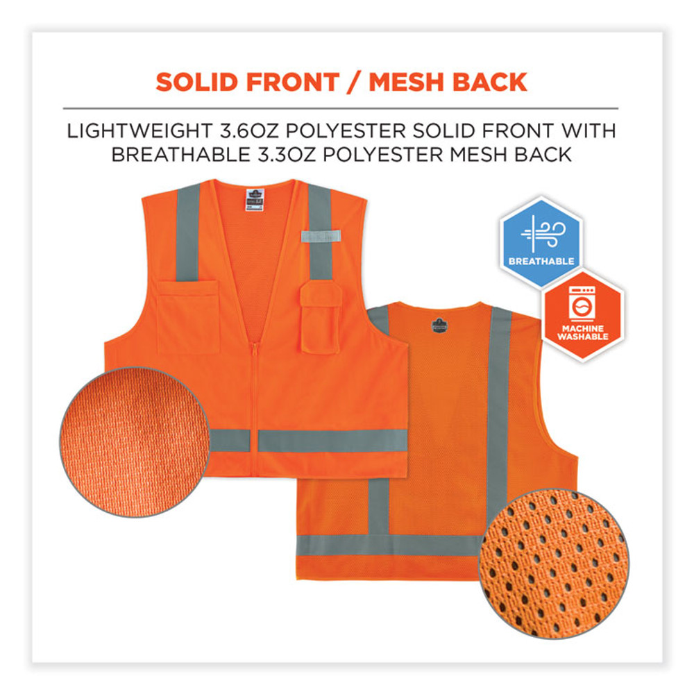 TENACIOUS HOLDINGS, INC. ergodyne® 24015 GloWear 8249Z Class 2 Economy Surveyors Zipper Vest, Polyester, Large/X-Large, Orange