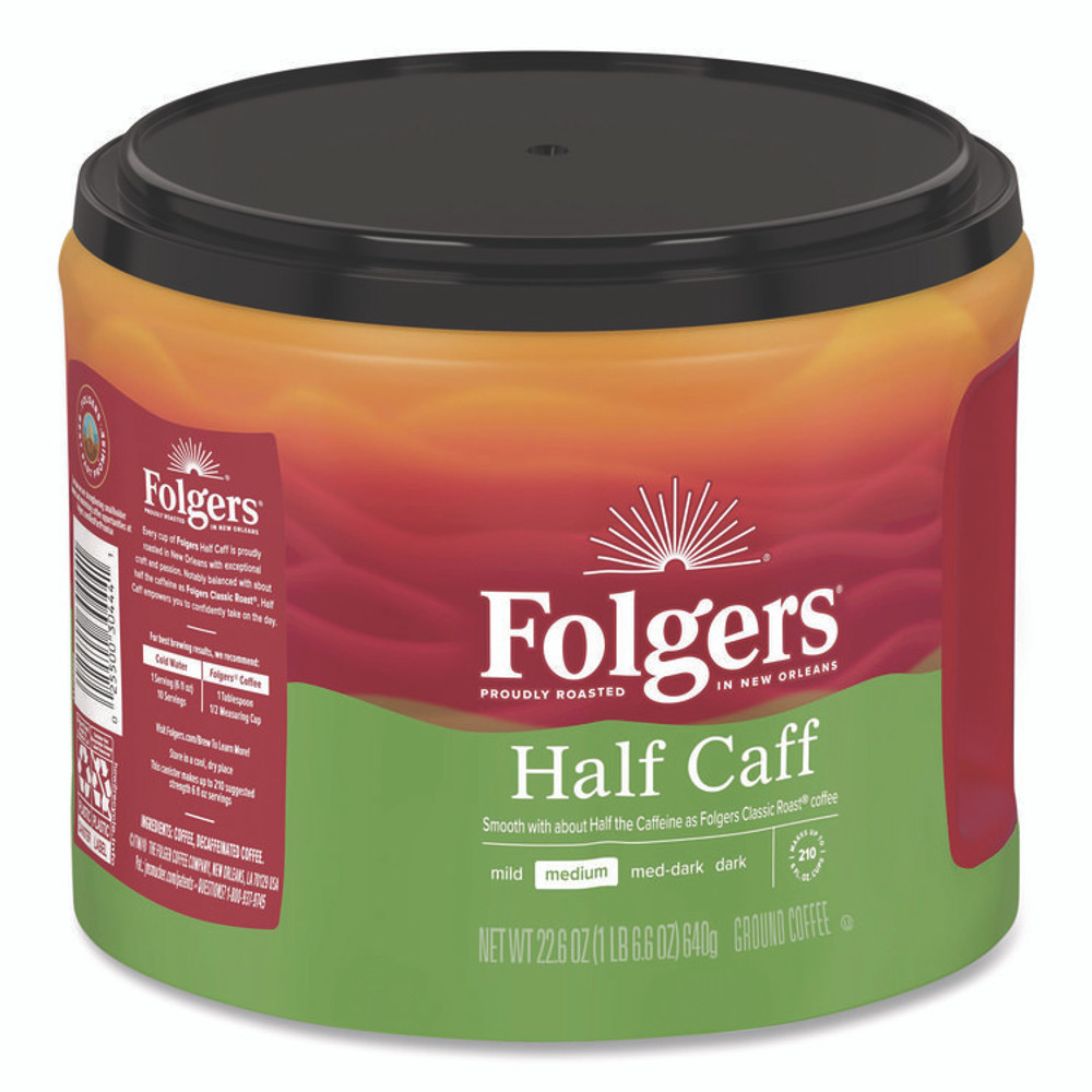 KEURIG DR PEPPER Folgers® 20527CT Half Caff Ground Coffee, 22.6 oz Canister, 6/Carton