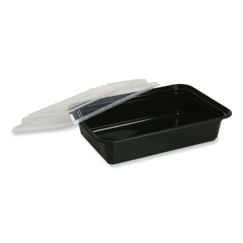 GEN TORECT32 Microwavable Food Container with Lid, Rectangular, 32 oz, 8.81 x 6.02 x 2.24, Black/Clear, Plastic, 150/Carton