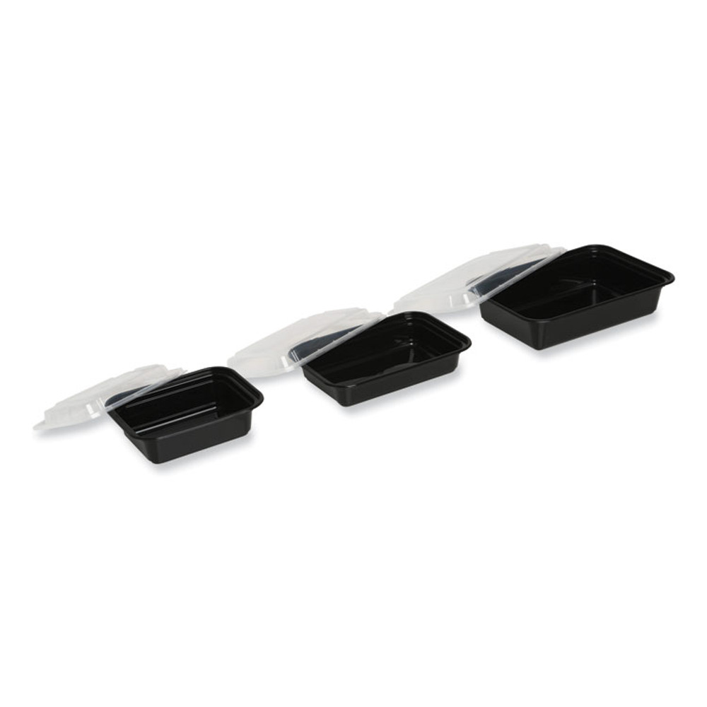 GEN TORECT32 Microwavable Food Container with Lid, Rectangular, 32 oz, 8.81 x 6.02 x 2.24, Black/Clear, Plastic, 150/Carton