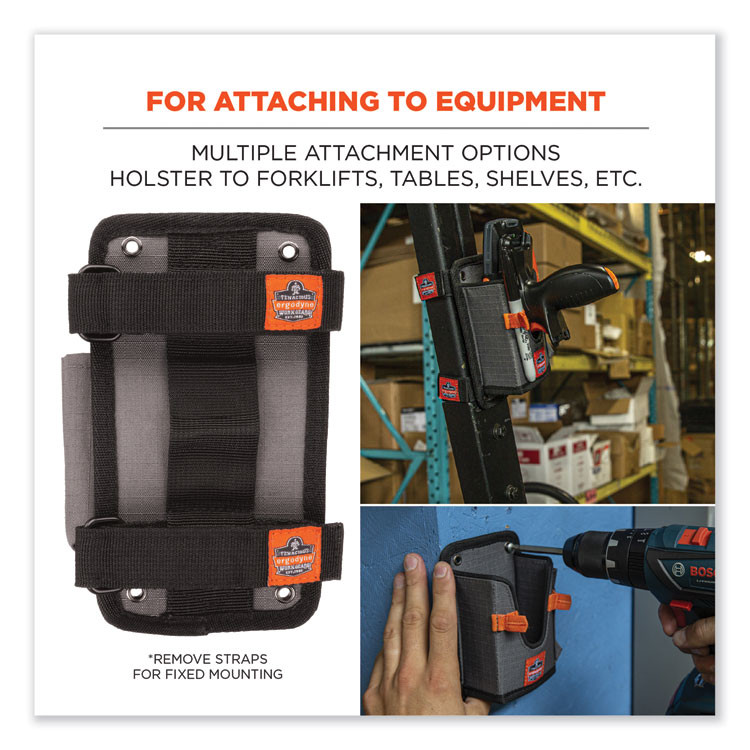 TENACIOUS HOLDINGS, INC. ergodyne® 19184 Squids 5543 Handheld Barcode Scanner Mount Holder with Fastener Straps, 2 Compartments, 3.5 x 1.5 x 6.3, Gray