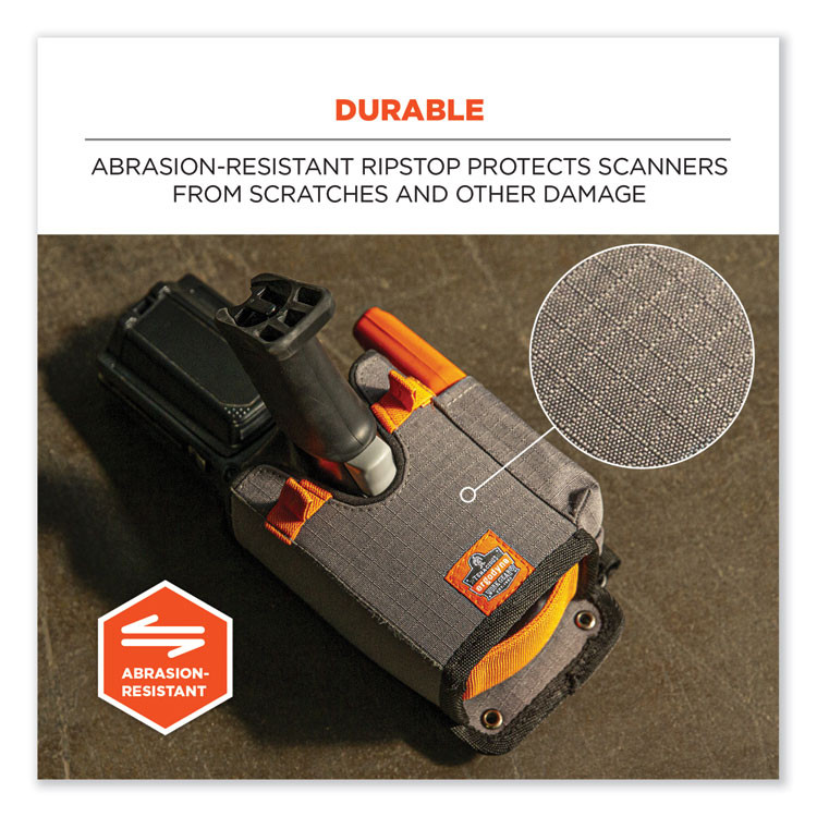 TENACIOUS HOLDINGS, INC. ergodyne® 19184 Squids 5543 Handheld Barcode Scanner Mount Holder with Fastener Straps, 2 Compartments, 3.5 x 1.5 x 6.3, Gray