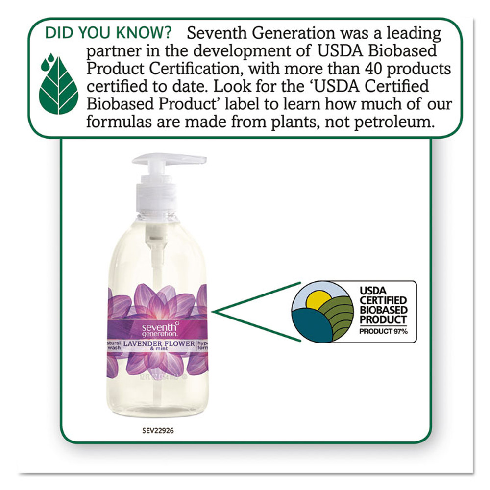 SEVENTH GENERATION 22926CT Natural Hand Wash, Lavender Flower and Mint Scent, 12 oz, 8/Carton